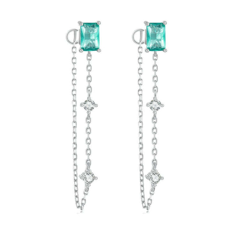 BSE784 S925 Platinum Plated Sterling Silver Irregular Long Chain Stud Earrings