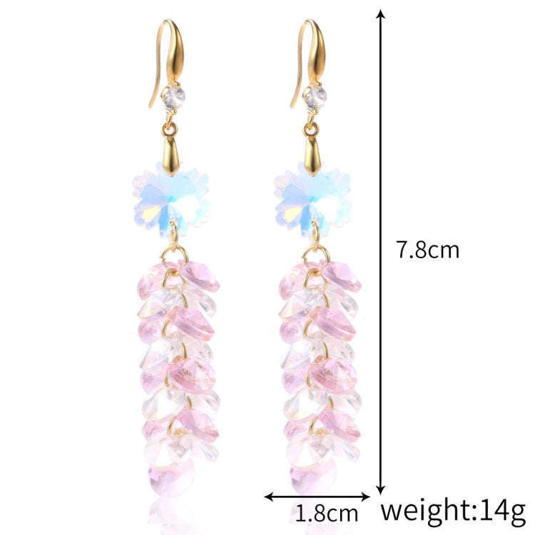 E2204-5 Pink Transparent Scattered Natural Crystal Handmade Earrings Zircon Long Earrings