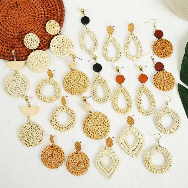 E2002-14 Prongs+Big Circle Bamboo Vine Handmade Woven Earrings Bosomia Style Earrings