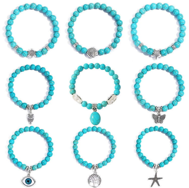 S2203-13 Turquoise Pendant Women Beaded Bracelet Turquoise Ethnic Style Charm Jewelry