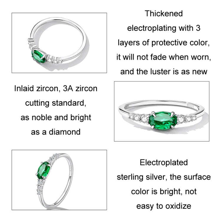 Sterling Silver S925 Zircon Ring Platinum Plated Ring, Size: No.6(BSR265-VT)