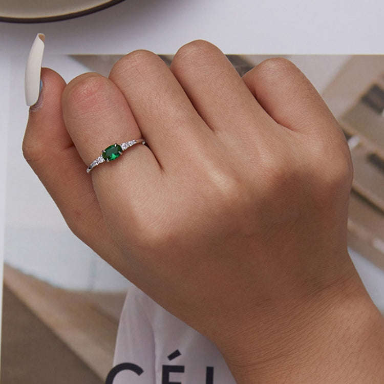 Sterling Silver S925 Zircon Ring Platinum Plated Ring, Size: No.6(BSR265-VT)