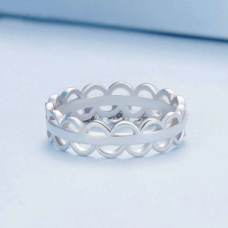 BSR367 Sterling Silver S925 Lace Tassel Platinum Plated Zircon Hollow Ring(No.6)