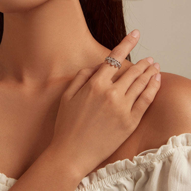 BSR367 Sterling Silver S925 Lace Tassel Platinum Plated Zircon Hollow Ring(No.6)
