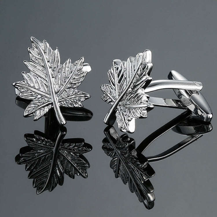 Men Clover Rose Pattern Cufflinks, Color: Silver Maple Leaf