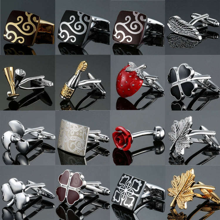 Men Clover Rose Pattern Cufflinks, Color: Silver Maple Leaf