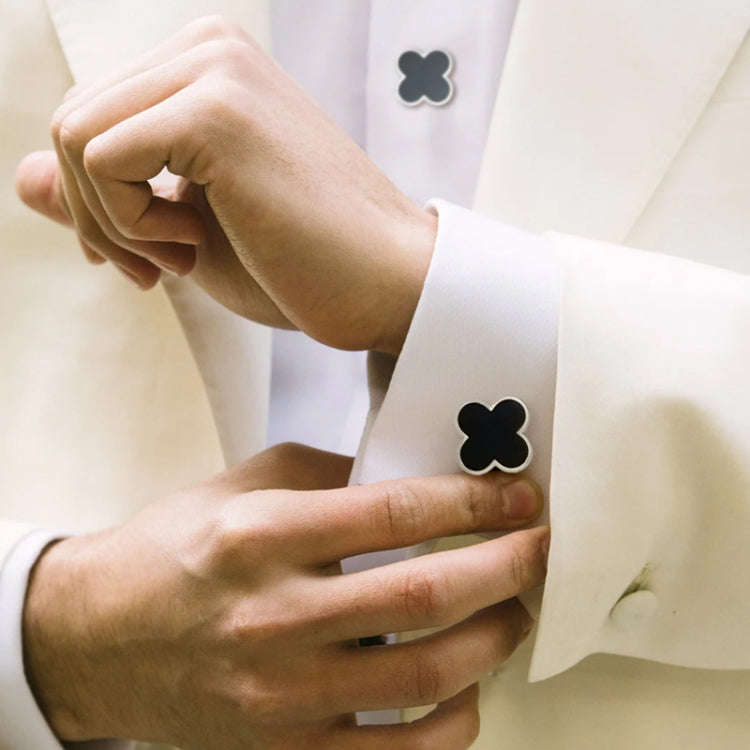 Men Clover Rose Pattern Cufflinks, Color: Silver Maple Leaf
