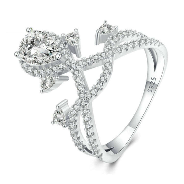 BSR368 S925 Sterling Silver Water Drop Crown  Zircon Ring(No.8)