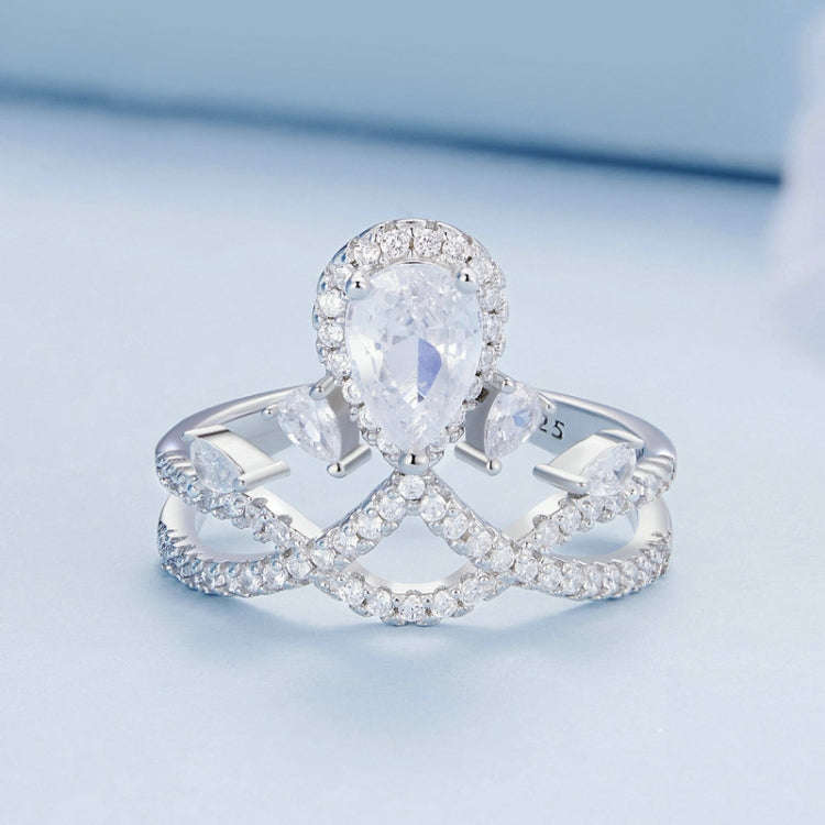BSR368 S925 Sterling Silver Water Drop Crown  Zircon Ring(No.8)