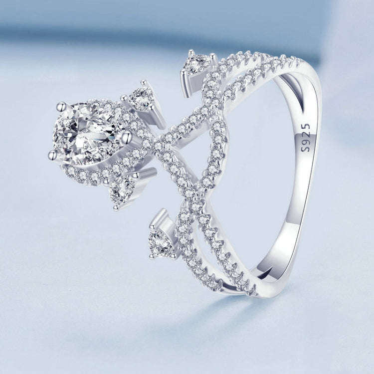 BSR368 S925 Sterling Silver Water Drop Crown  Zircon Ring(No.8)