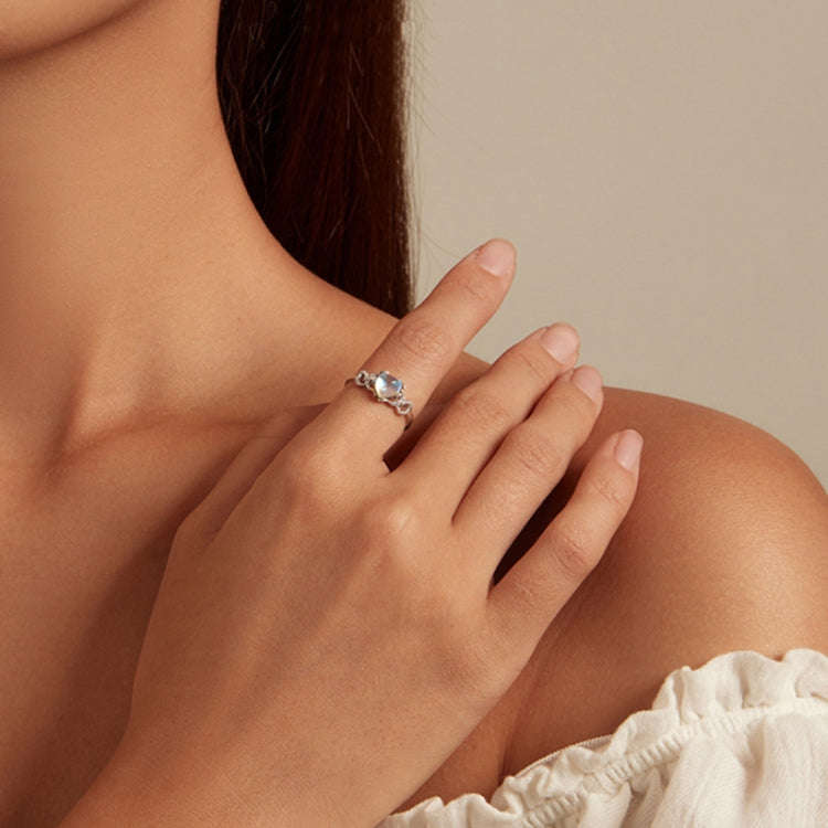 BSR369 Sterling Silver S925 Heart Moonstone Ring(No.8)