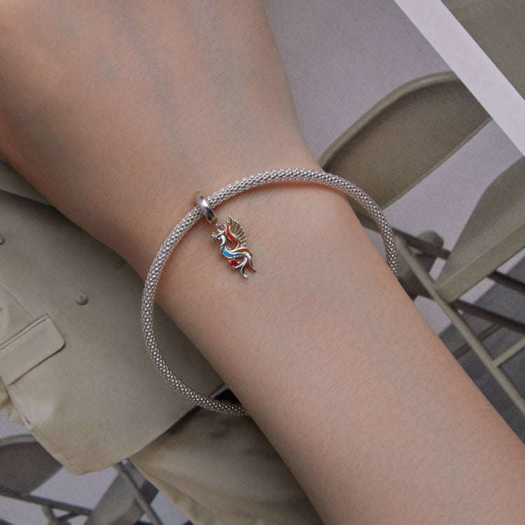 SCC2444 Sterling Silver S925 Phoenix Bracelet Beads Longevity Bird Zircon Pendant