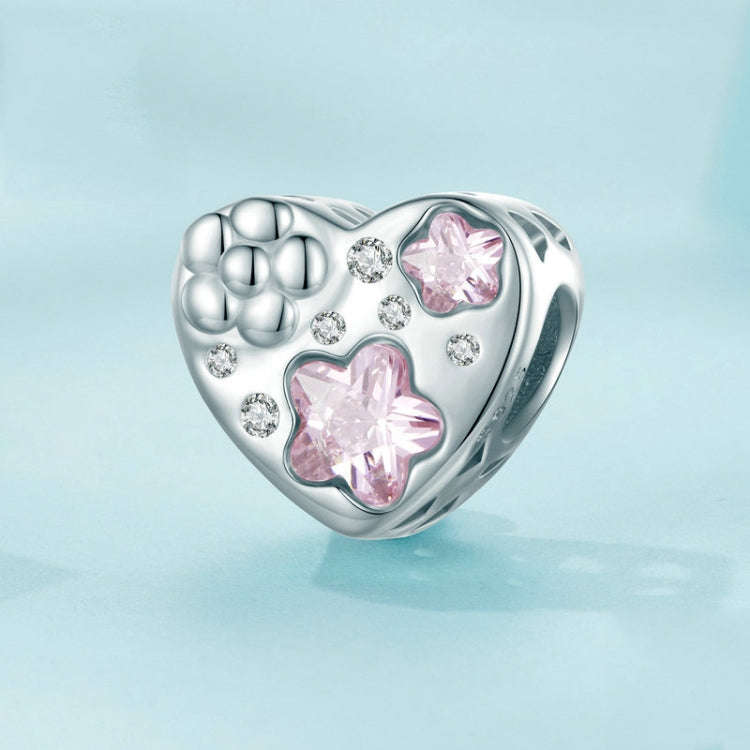 SCC2448 Sterling Silver S925 Heart Flower DIY Platinum Plated Bracelet Beads