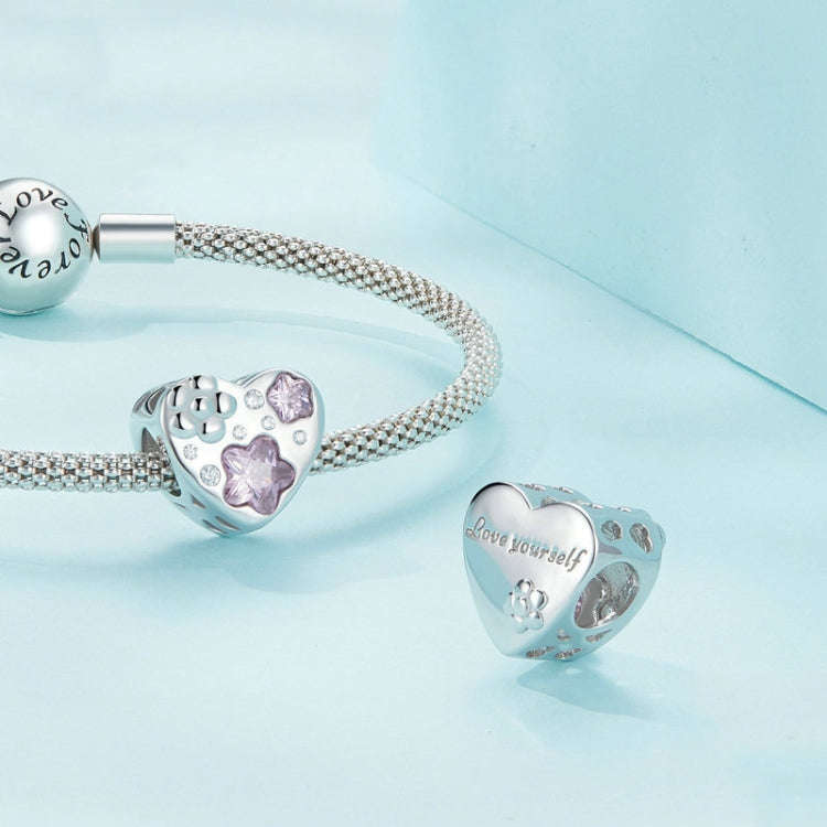 SCC2448 Sterling Silver S925 Heart Flower DIY Platinum Plated Bracelet Beads