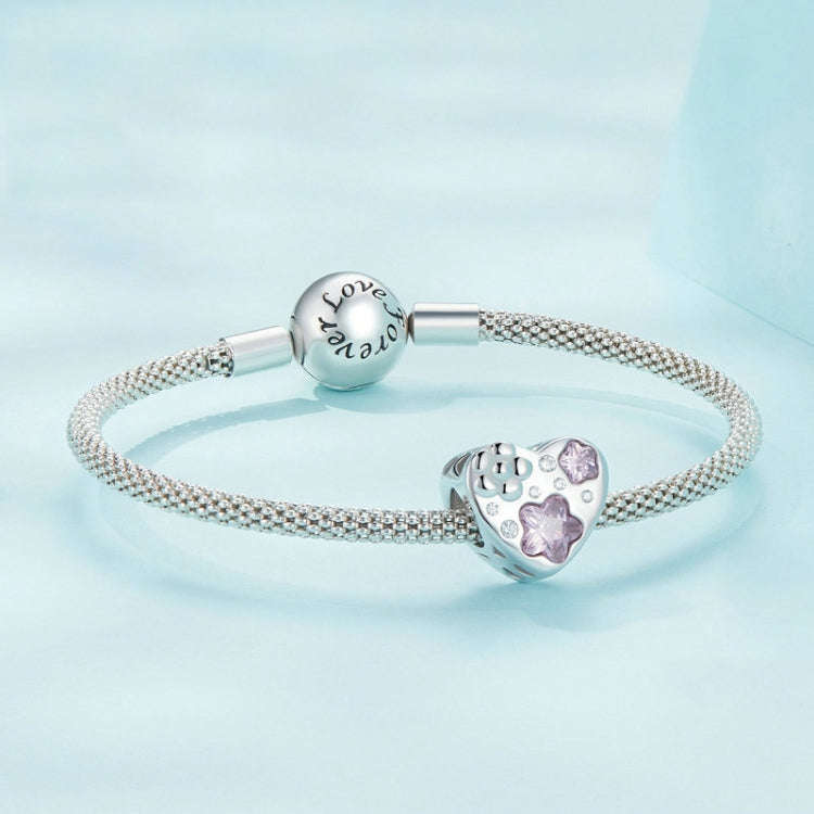 SCC2448 Sterling Silver S925 Heart Flower DIY Platinum Plated Bracelet Beads