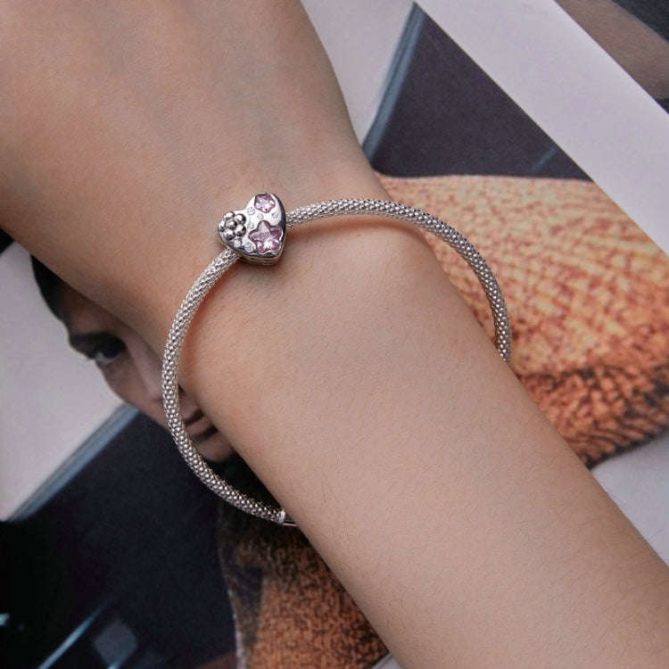 SCC2448 Sterling Silver S925 Heart Flower DIY Platinum Plated Bracelet Beads