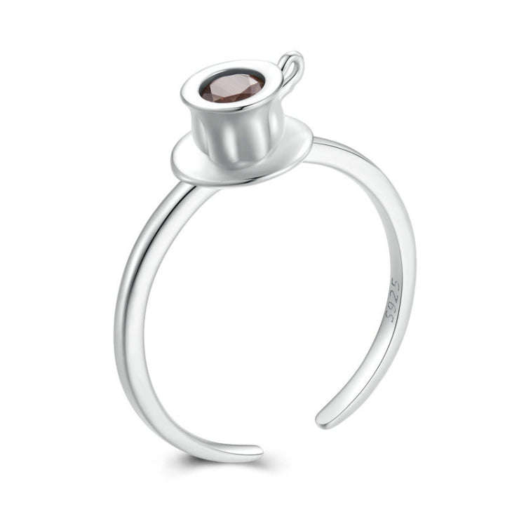 SCR906 S925 Sterling Silver Zircon Coffee Mug Open Ring