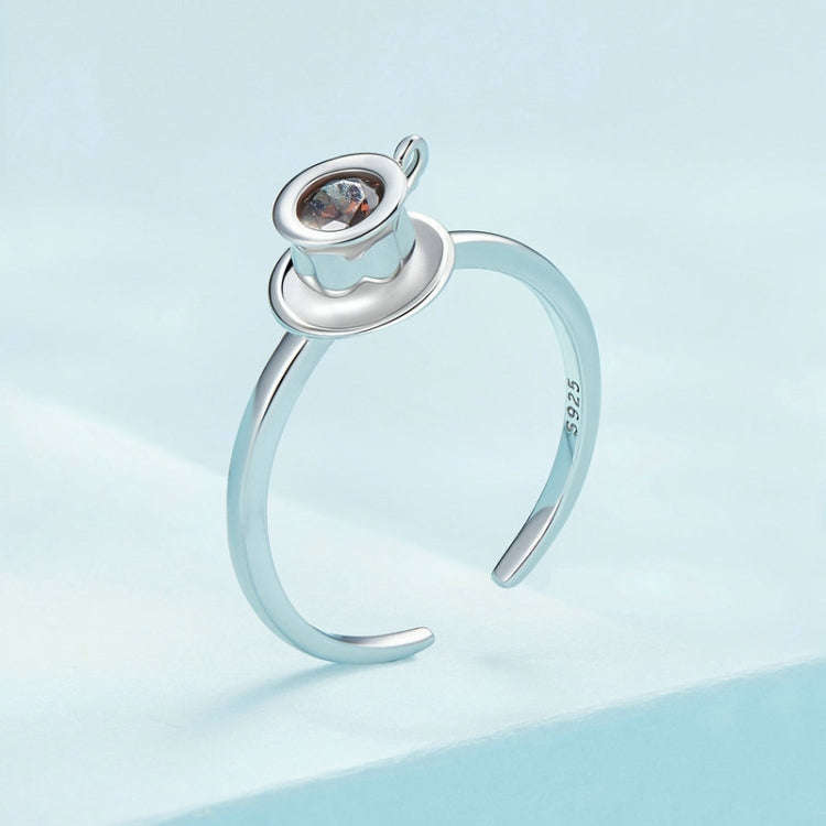 SCR906 S925 Sterling Silver Zircon Coffee Mug Open Ring