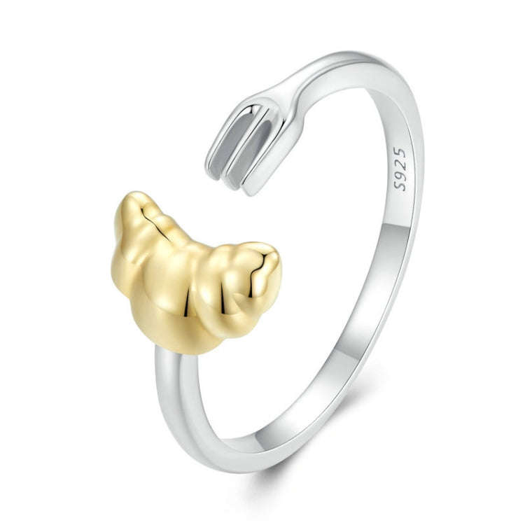 SCR907 Sterling Silver S925 Electroplated Croissant Two-Tone Open Ring