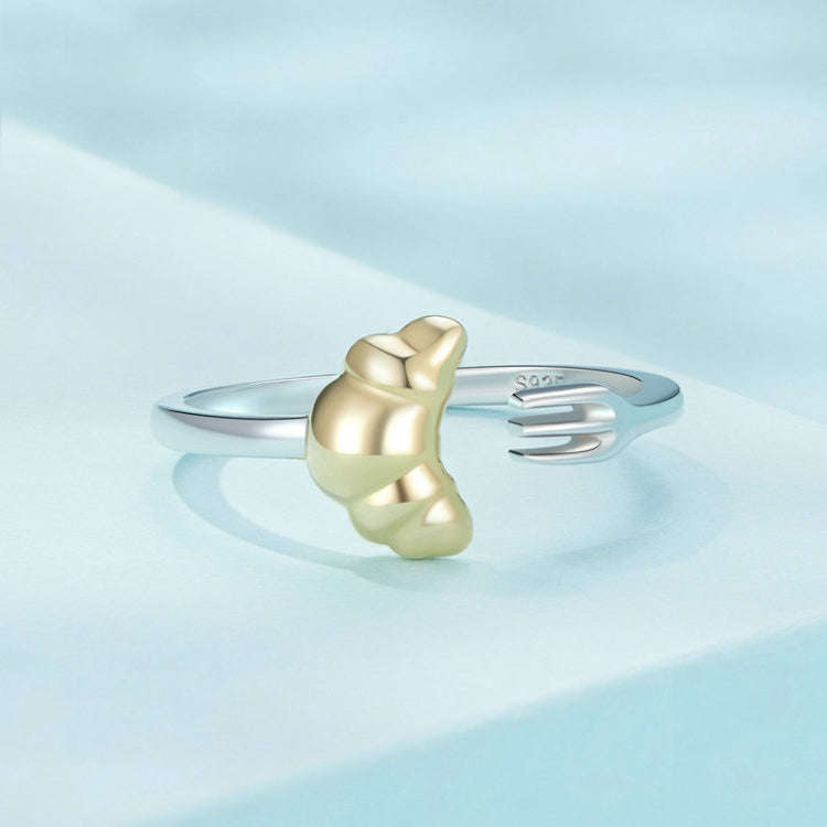 SCR907 Sterling Silver S925 Electroplated Croissant Two-Tone Open Ring
