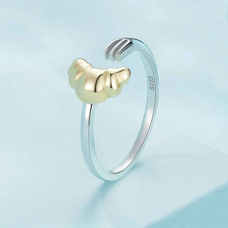 SCR907 Sterling Silver S925 Electroplated Croissant Two-Tone Open Ring
