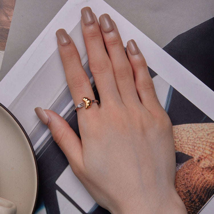 SCR907 Sterling Silver S925 Electroplated Croissant Two-Tone Open Ring
