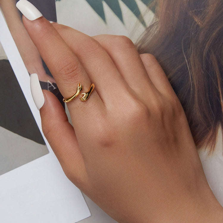 BSR176 Sterling Silver S925 Warm Hug Open Adjustable Ring