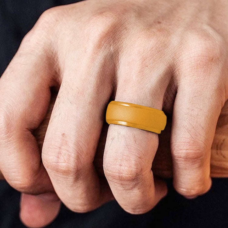 SH800-140 8mm Wide Curved Radian Step Silicone Ring No.9(Gold)