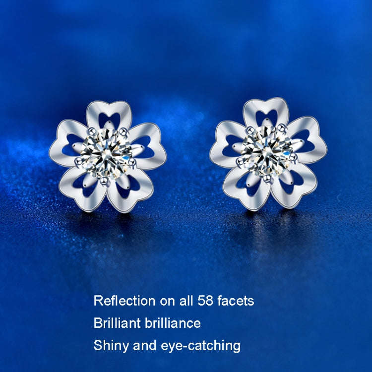 Sakura Earrings 925 Silver Needle Flower Earrings(50 Points Mosan Diamond White Gold)