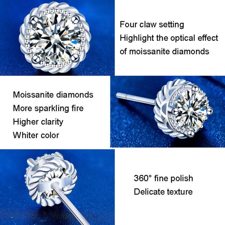 925 Silver Needle Crown Earrings(50 Points Mosan Diamond White Gold)