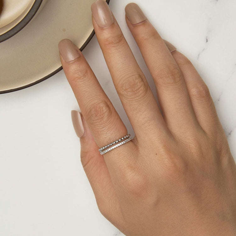 S925 Sterling Silver Platinum-plated Zircon Double-layer Ring, Size: 6