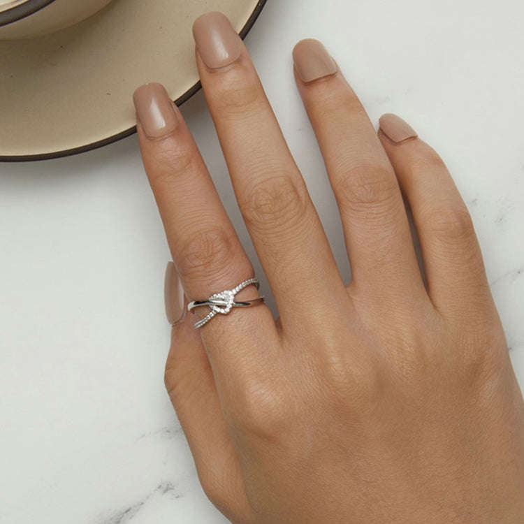 S925 Sterling Silver Plated Gold Heart-Shaped Wrap Double-Layer Rings, Size: 8