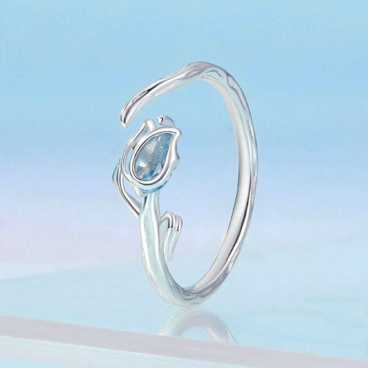 BSR465-E 925 Sterling Silver Rhodium Plated Tulip Open Ring