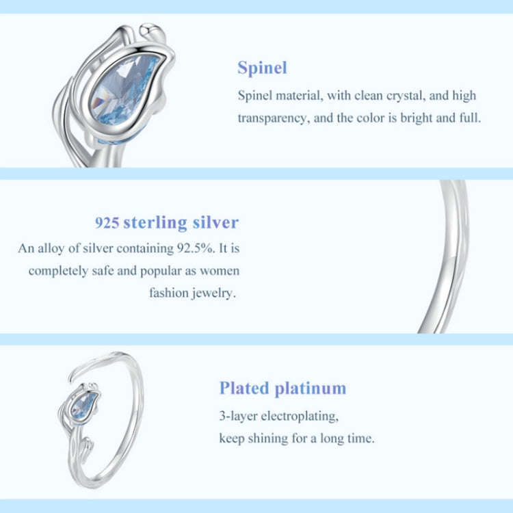 BSR465-E 925 Sterling Silver Rhodium Plated Tulip Open Ring