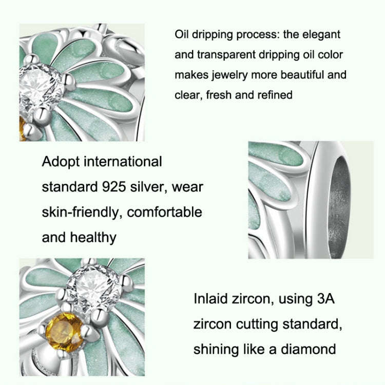 S925 Sterling Silver Green Gradient Daisy Bee DIY Beaded Bracelet Accessories Jewelry
