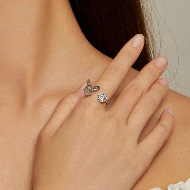 Sterling Silver S925  Rabbit Clock Opening Adjustable Ring