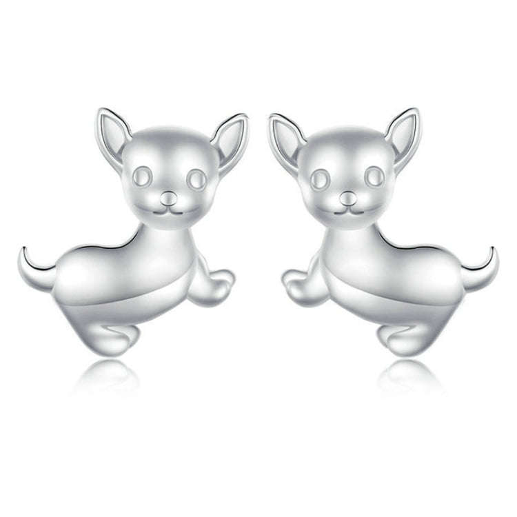Sterling Silver S925 Platinum Plated Cute Chihuahua Dog Earrings