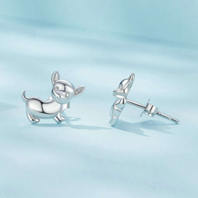 Sterling Silver S925 Platinum Plated Cute Chihuahua Dog Earrings