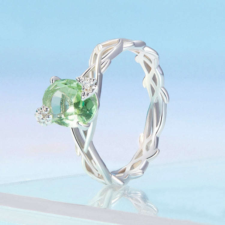 BSR466 925 Sterling Silver Plated Spinel Green Vine Ring, Size: NO.8
