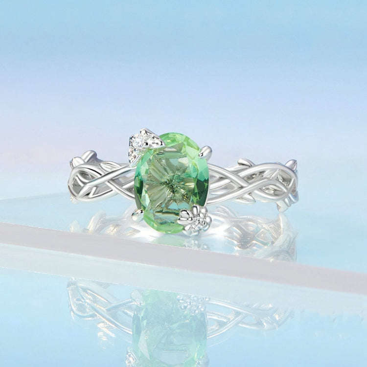 BSR466 925 Sterling Silver Plated Spinel Green Vine Ring, Size: NO.6