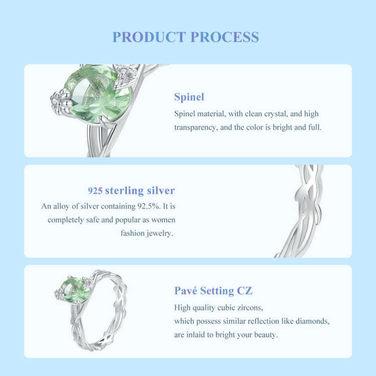 BSR466 925 Sterling Silver Plated Spinel Green Vine Ring, Size: NO.8