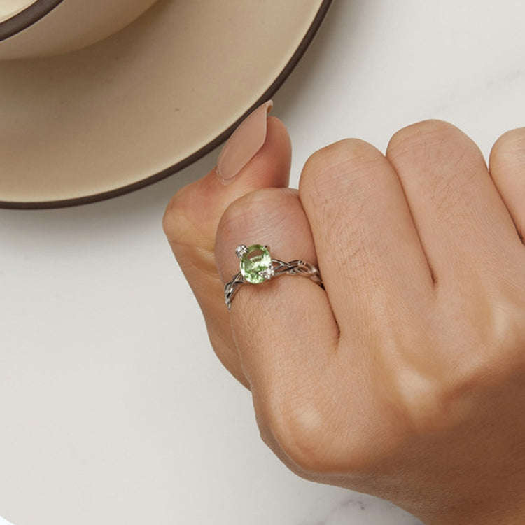 BSR466 925 Sterling Silver Plated Spinel Green Vine Ring, Size: NO.8