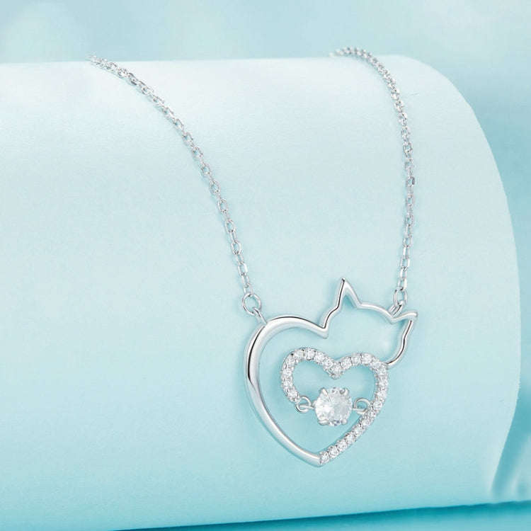 Sterling Silver S925 Zircon Cute Cat Necklace Jewelry