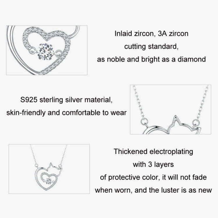 Sterling Silver S925 Zircon Cute Cat Necklace Jewelry