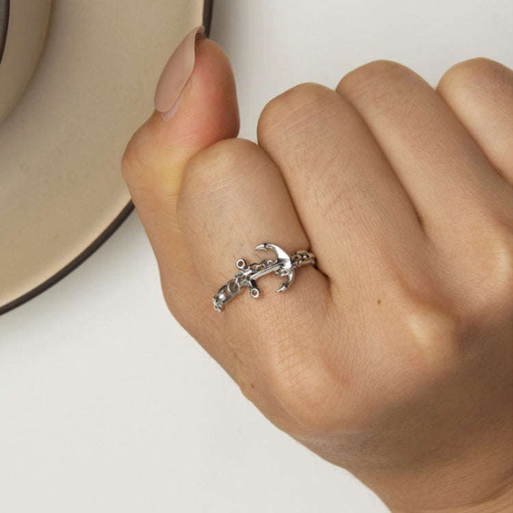 Sterling Silver S925 Platinum Plated Anchor Ring For Women(No.7)
