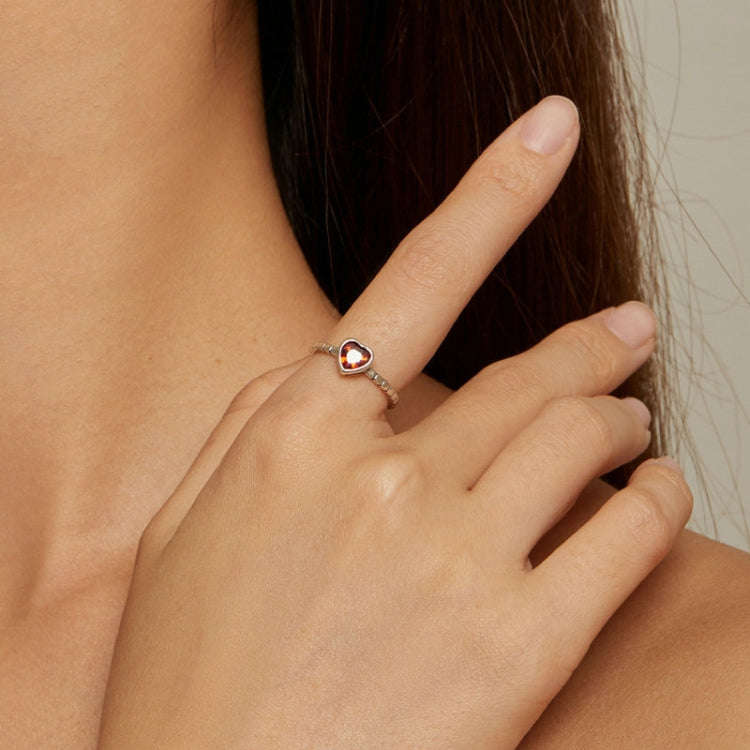 Sterling Silver S925 Burgundy Heart Shaped Retro Women Ring(No.6)