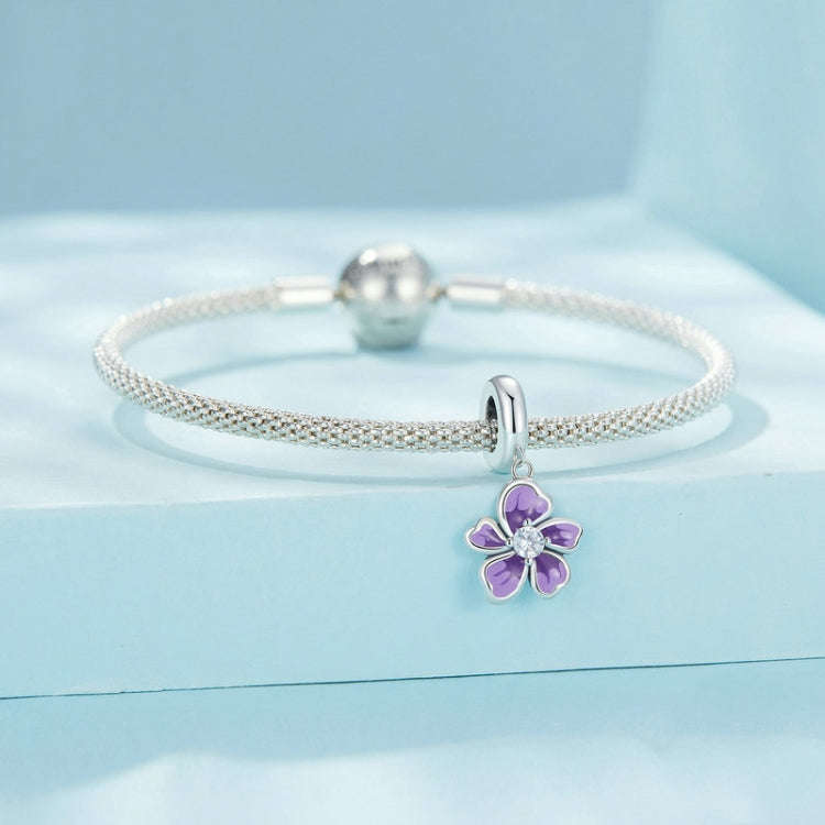S925 Sterling Silver Purple Flower Pendant DIY Bracelet Accessories Beads