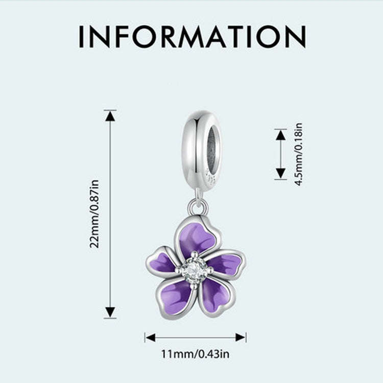 S925 Sterling Silver Purple Flower Pendant DIY Bracelet Accessories Beads