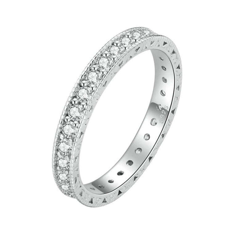 No.6 S925 Sterling Silver Platinum-plated Fine Flash Zircon Single Ring