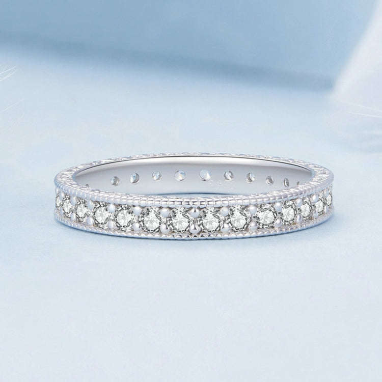 No.8 S925 Sterling Silver Platinum-plated Fine Flash Zircon Single Ring
